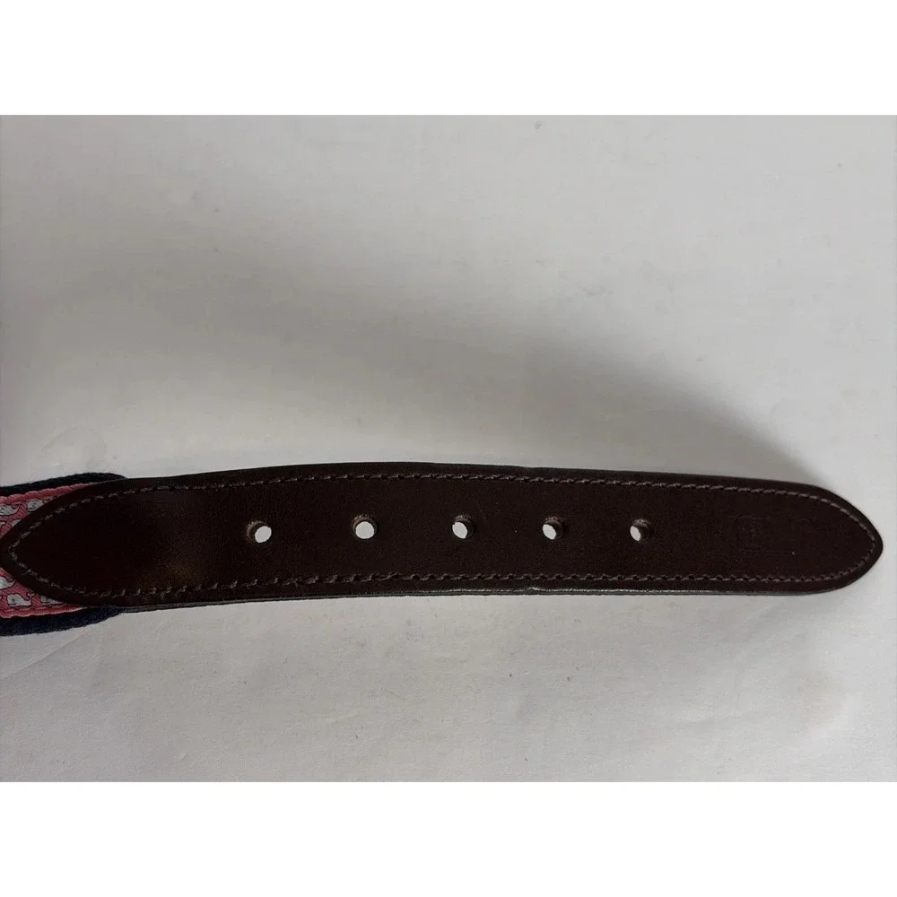 Vineyard Vines Boys' Classic Whale Canvas Club Belt Leather Pink 24 Brass Buckle